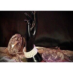 Sterling Four Strand Genuine Pearl 4 Rows Signed AOfG Stretch Bracelet